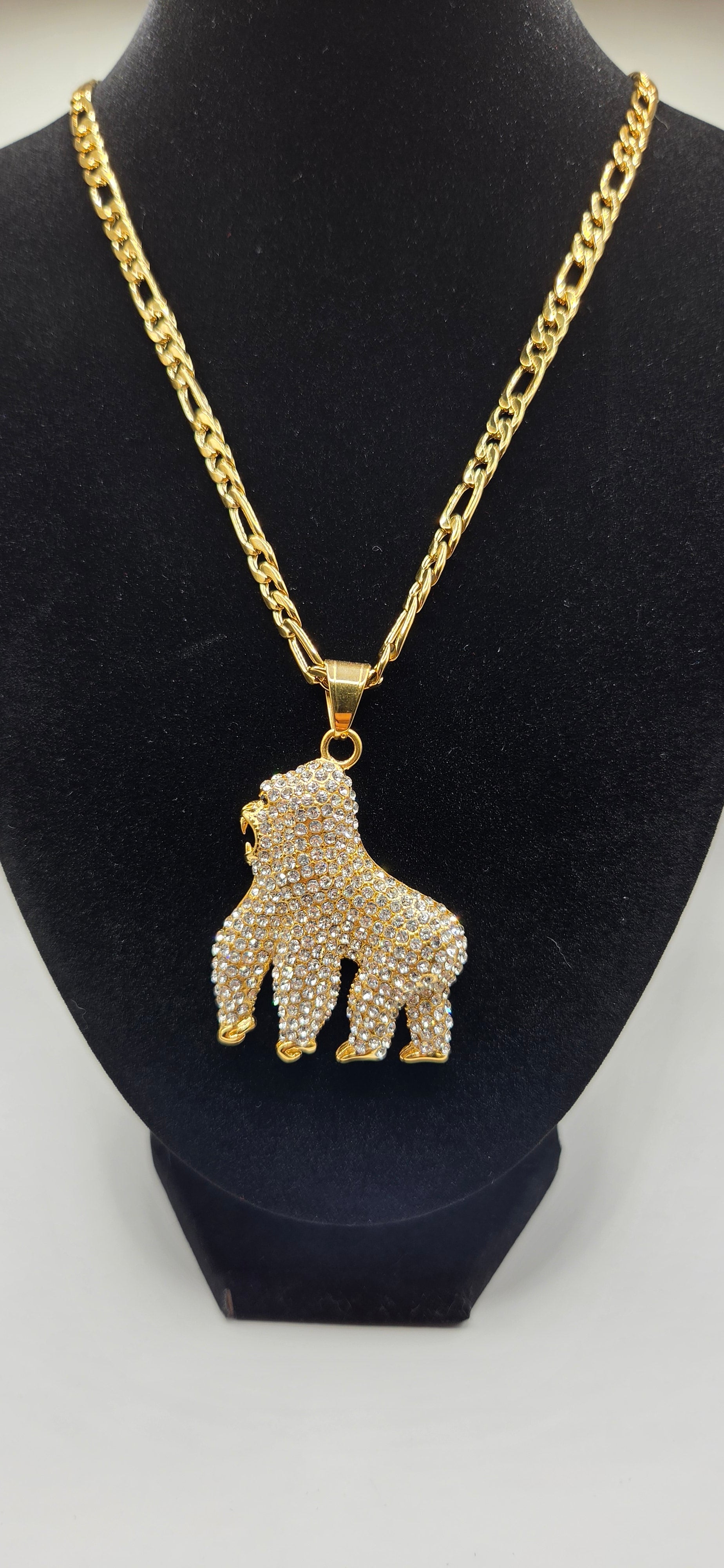 24 inch chain with a iced out silverback gorilla pendant