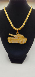 Thick 24 inch chain with a iced out Tank pendant