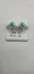 Teal square VVSCZ earrings