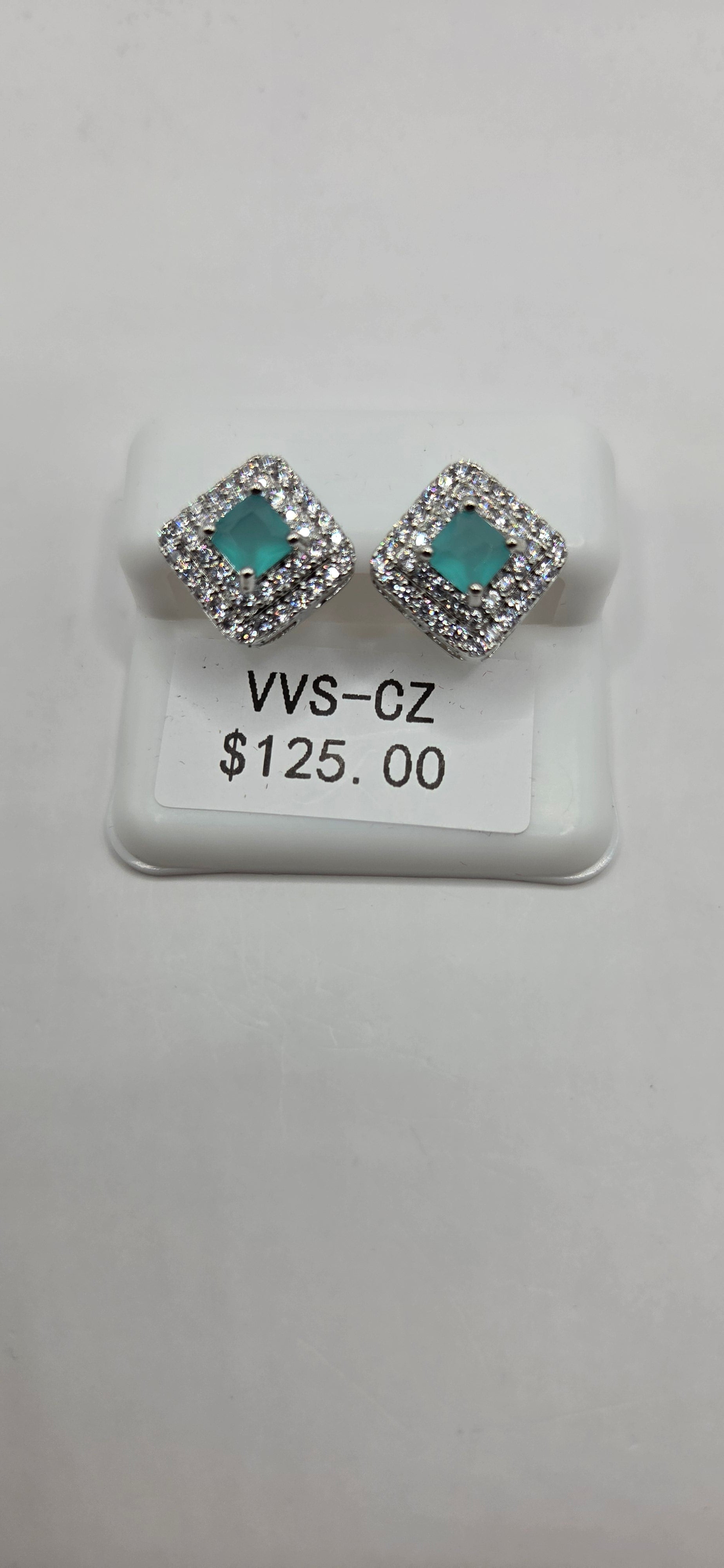 Teal square VVSCZ earrings