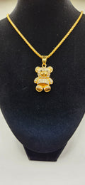24 inch chain with a iced out teddy bear pendant