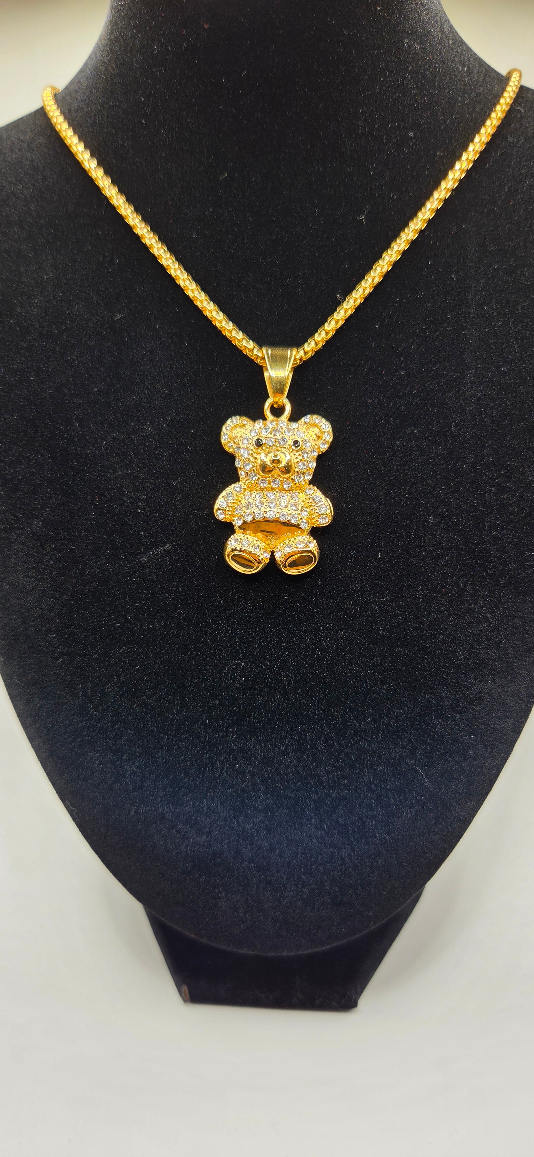 24 inch chain with a iced out teddy bear pendant