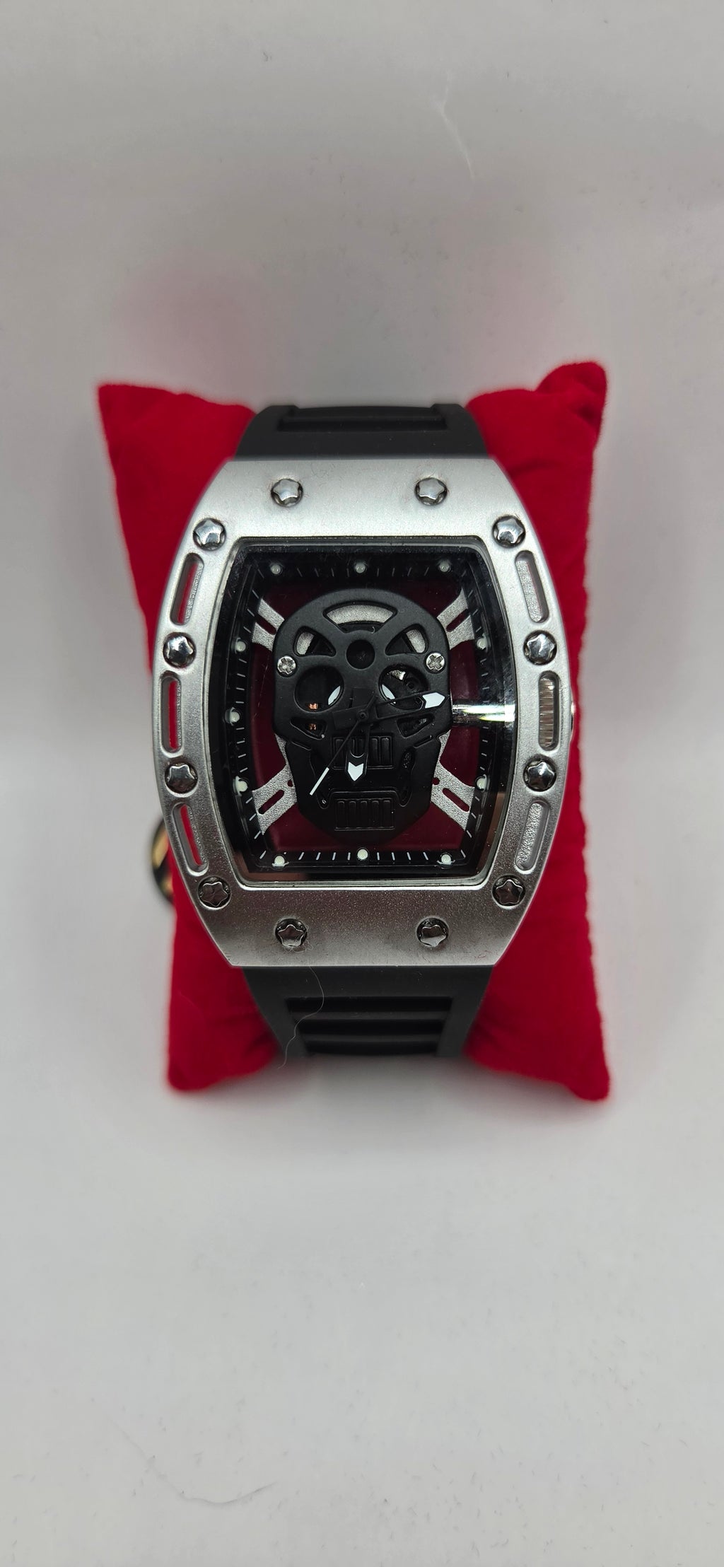 Aj black and silver mille skeleton style watch