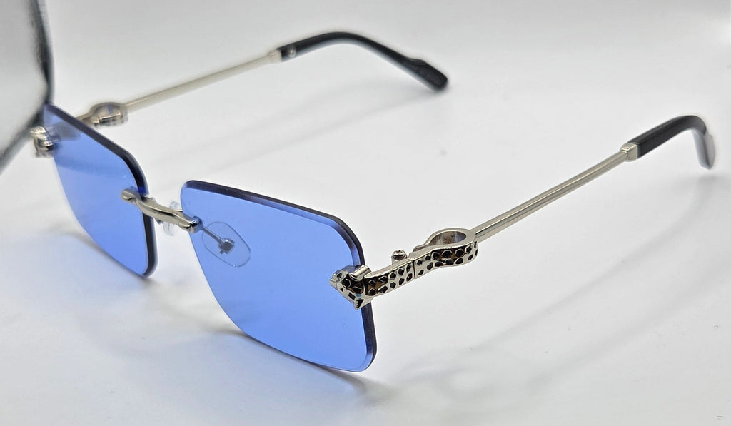 AJ blue and silver panther glasses