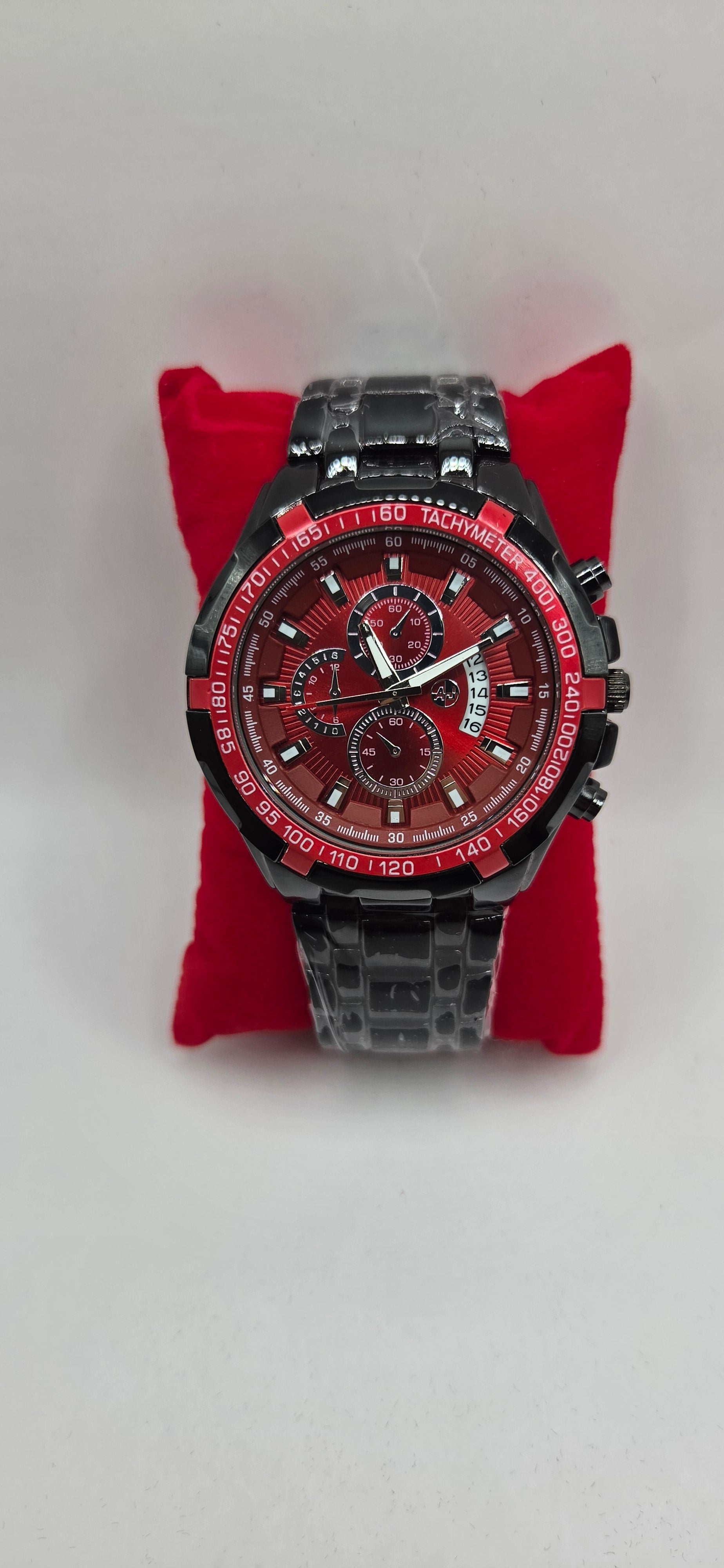 AJ time master black on red.