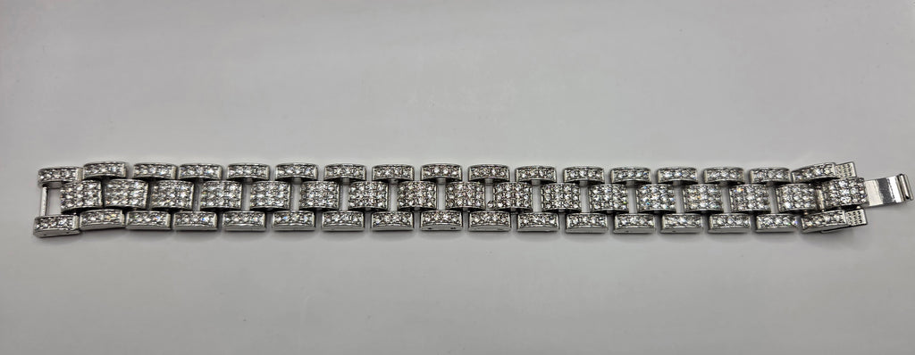 8 inch silver iced out rollie bracelet