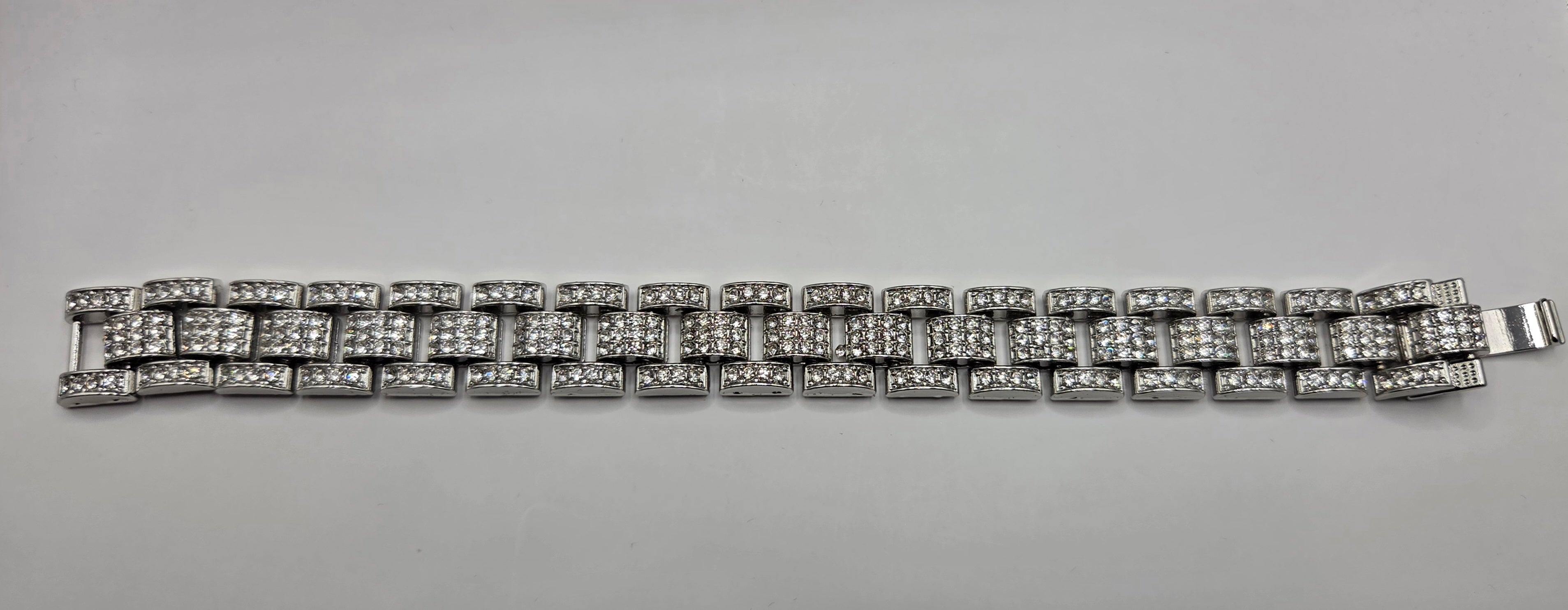 8 inch silver iced out rollie bracelet