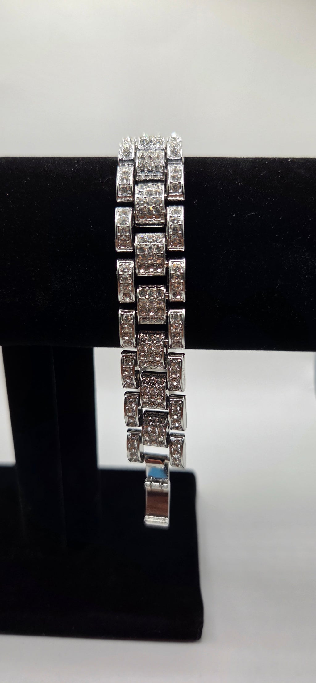 8 inch silver iced out rollie bracelet