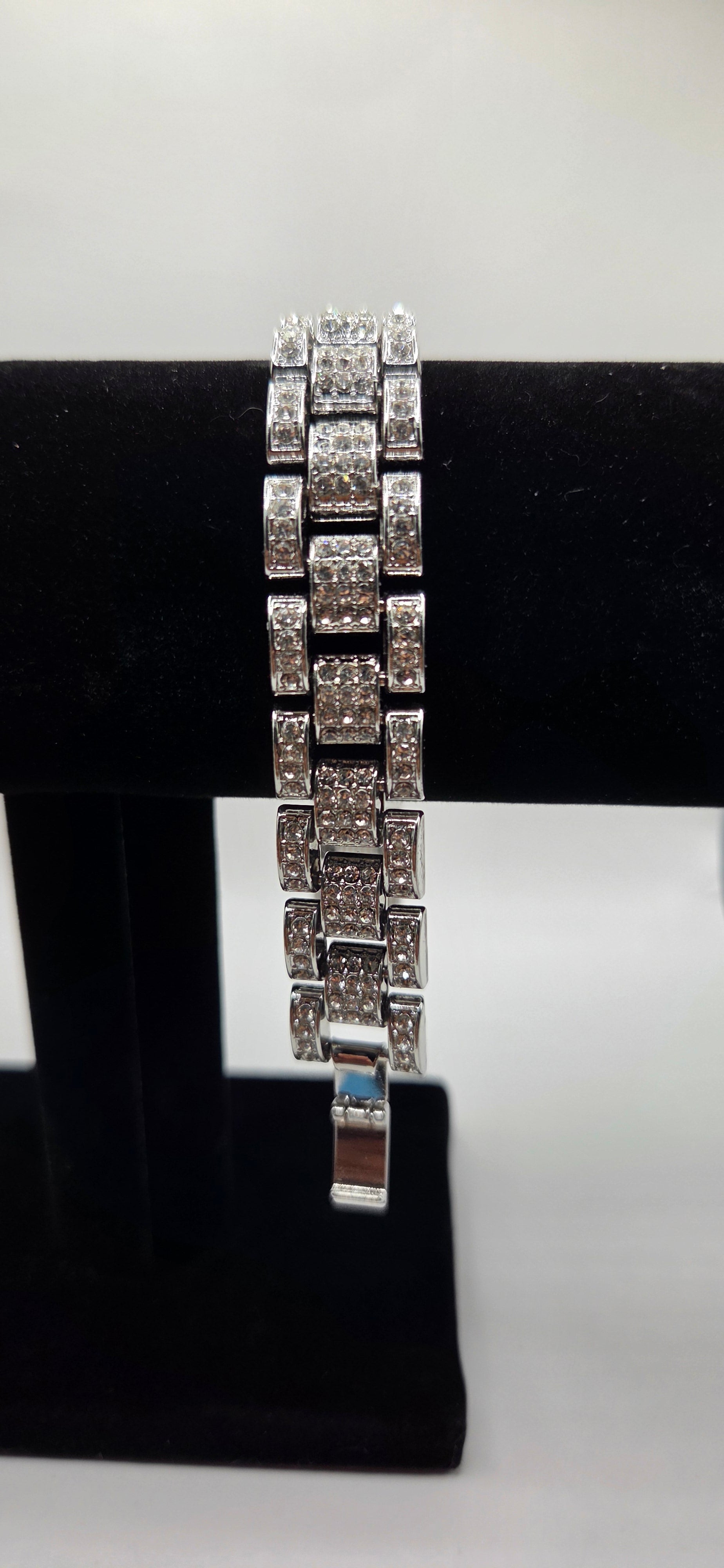 8 inch silver iced out rollie bracelet