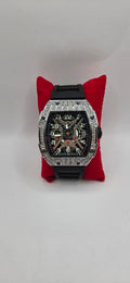 AJ iced out Mille style watch silver with black rubber band