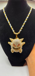 Iced out Gangar pendant with 24 inch silver/gold rope chain