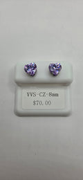 Purple heart earrings 8mm