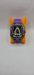Aj starship iced out mille style watch, purple rubber band and VVSCZ stones