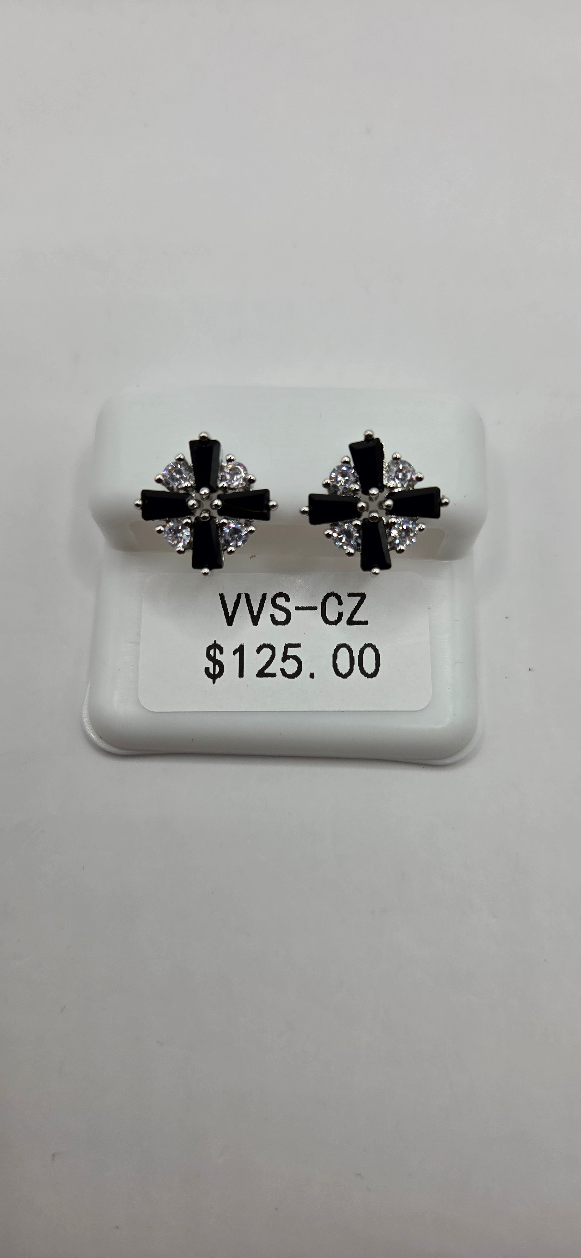 Black and silver earrings with VVSCZ stones
