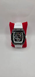 Mille style watch black with a white rubber band