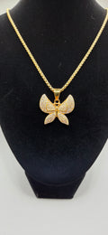 24 inch gold rope chain with a iced out butterfly pendant