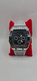 AJ vip mille style watch silver with a light gray rubber band