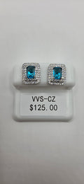 Teal and silver earrings with VVSCZ stones