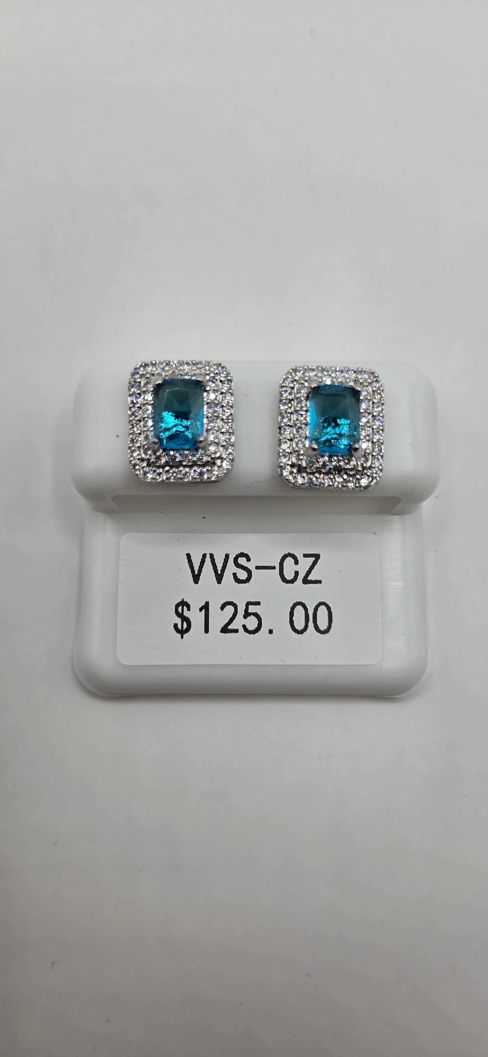 Teal and silver earrings with VVSCZ stones