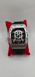 Aj black mille silver skeleton style watch