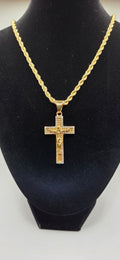 30 inch Gold twist chain with golden iced out cross
