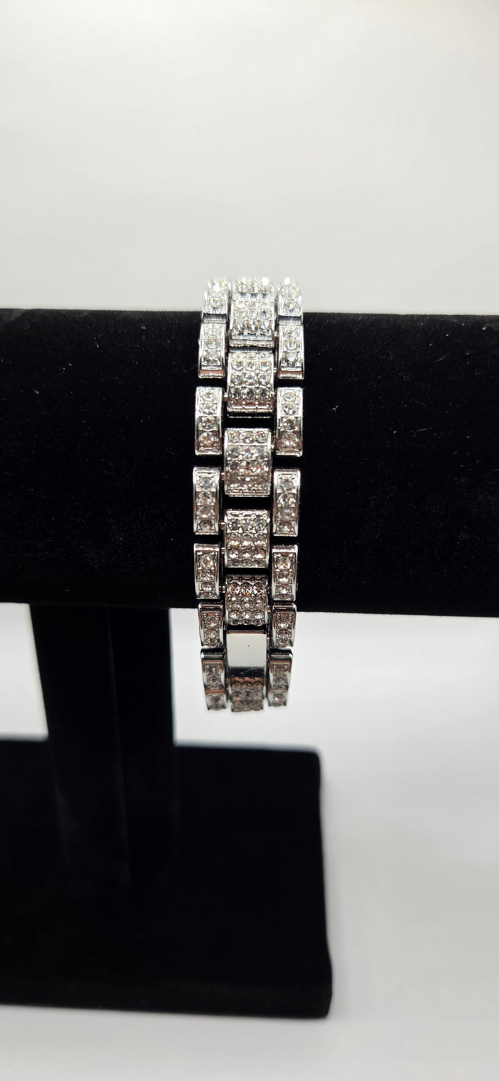 8 inch silver iced out rollie bracelet