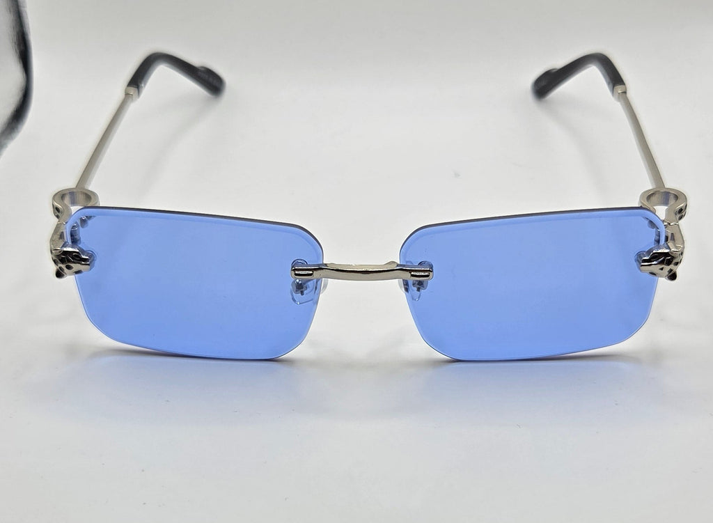 AJ blue and silver panther glasses