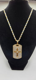 30 inch Gold and silver twist chain with golden iced out dogtag with cross