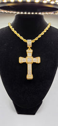 Stainless steel chain gold colored with iced out pendent.