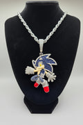 Iced out sonic pendant with 24 inch silver rope chain