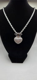 30 inch silver rope chain with out crowned heart pendant
