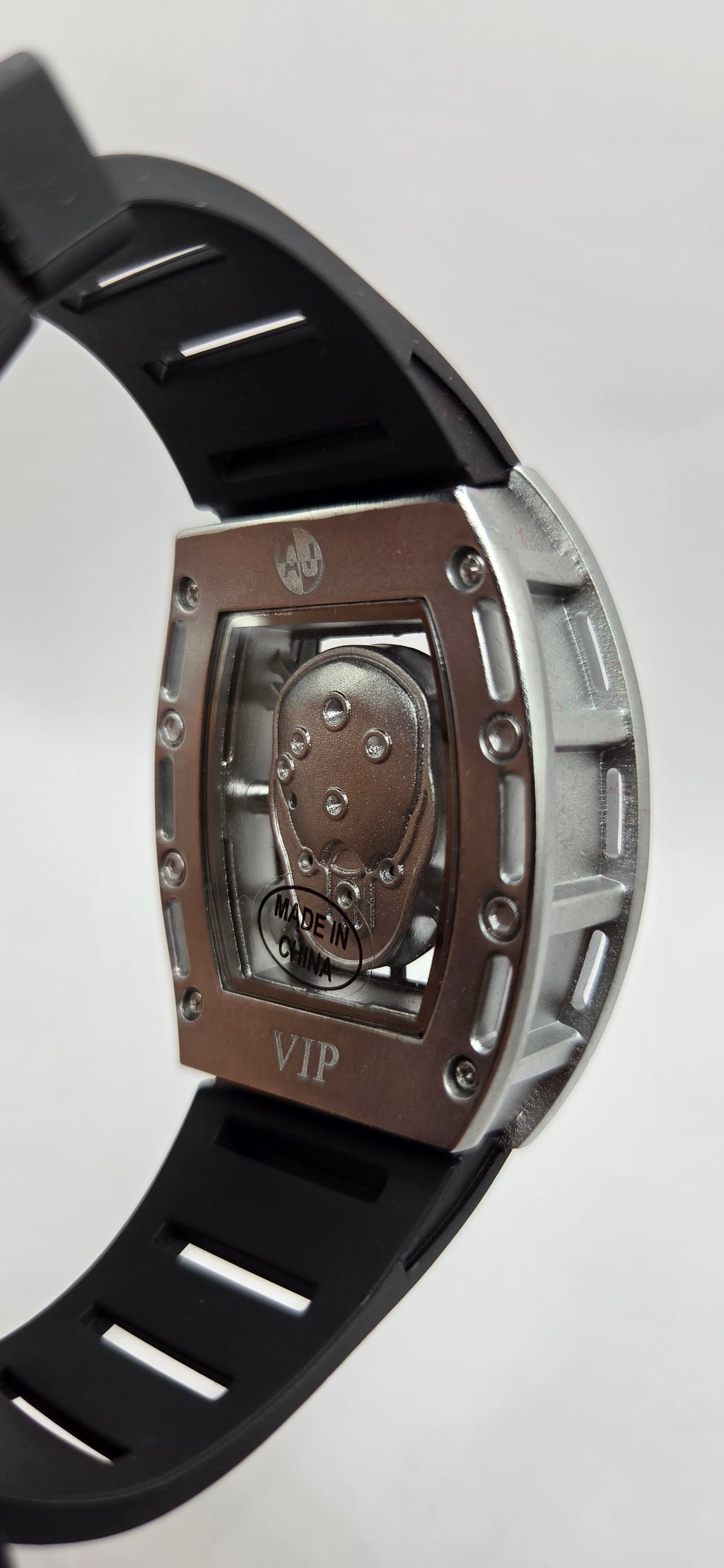 Aj black and silver mille skeleton style watch