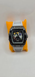 AJ Mille style astronaut watch ith a black with light gray rubber band