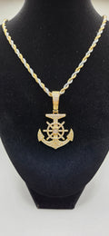 30 inch Gold and silver twist chain with golden iced out anchor