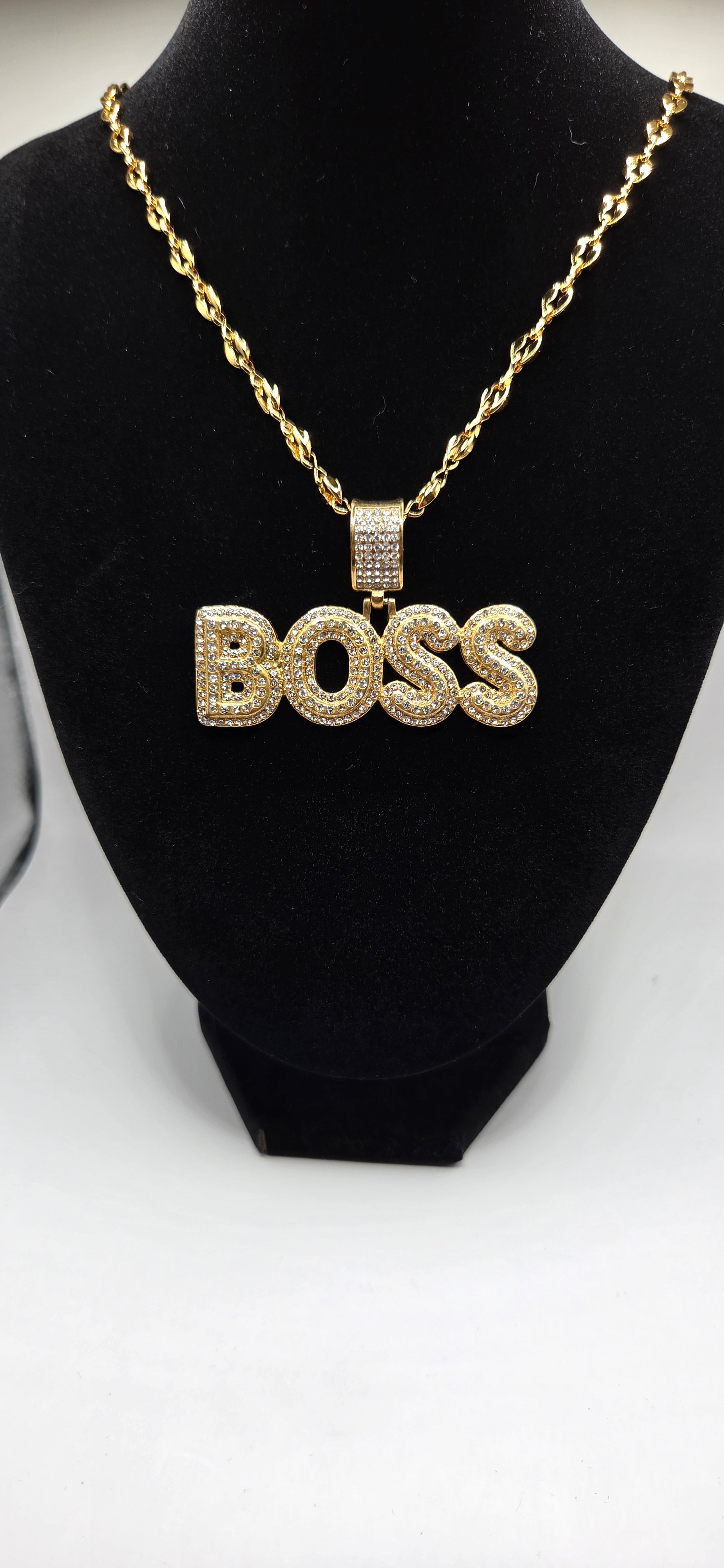 24 inch chain with a iced out Boss pendant