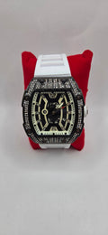 AJ iced out Mille style watch black with white rubber band