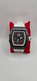 Mille style watch black carbon fiber with a white rubber band